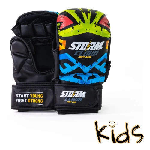 Dziecięce rękawice do MMA StormCloud Lynx Aztech 7oz - widok ogólny ze znacznikiem Kids