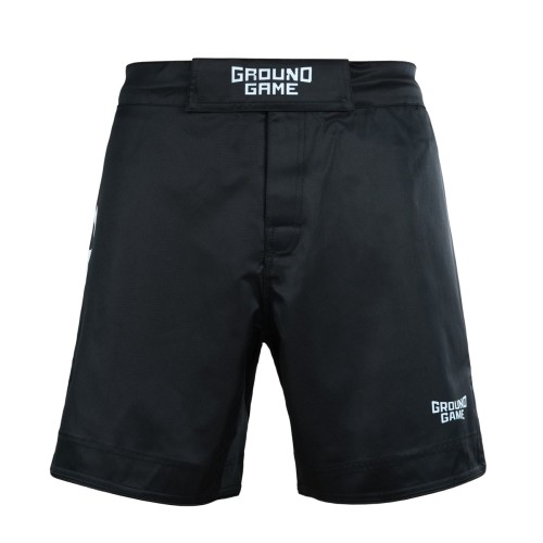 Czarno-białe spodenki MMA Ground Game IBJJF widok z przodu