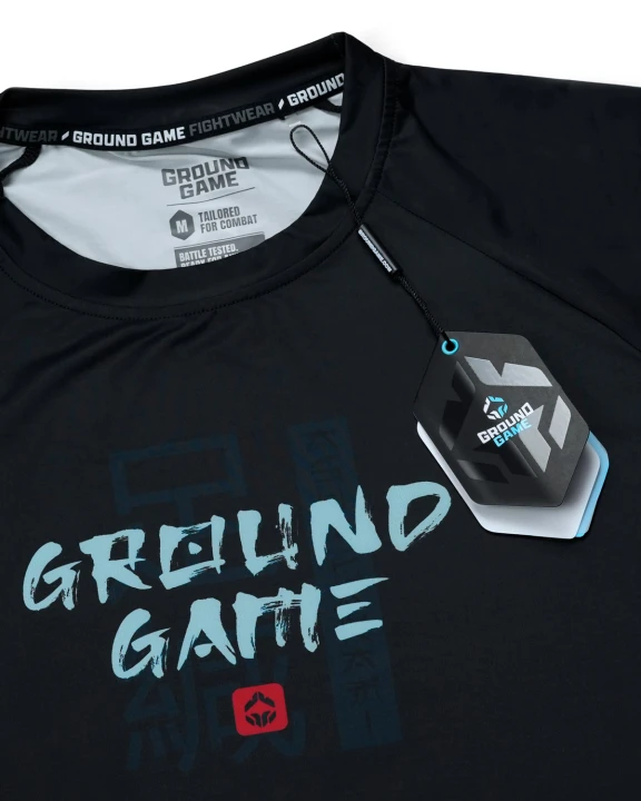 Ground Game Ashi Garami Rashguard przód krótki rękaw BJJ MMA