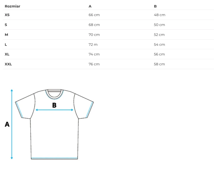 Tabela rozmiarów T-shirt męski Sporti Active wymiary