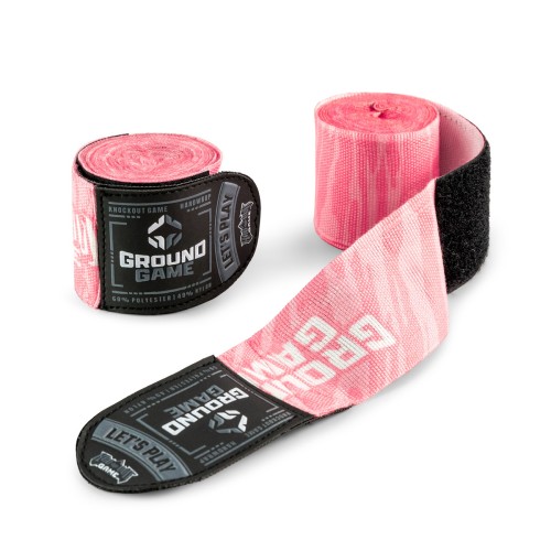 Szeroki rzep oraz logo w różowych bandaźach bokserskich Ground Game Prime Pink