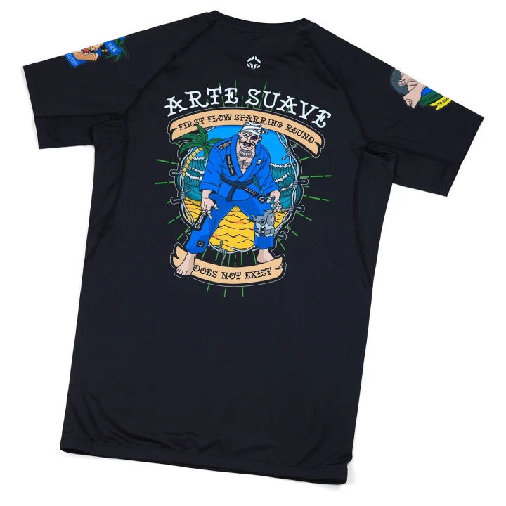 Rashguard do BJJ Ground Game Injury Collector z grafiką Arte Suave – widok z tyłu