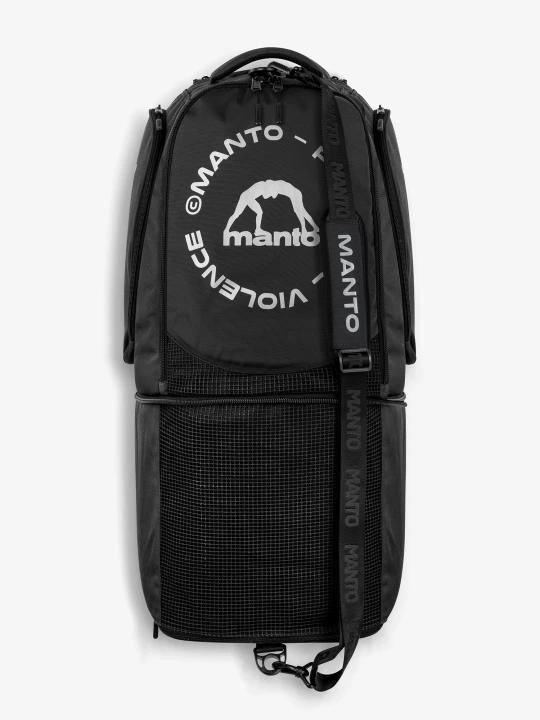Czarny plecak sportowy MANTO CIRCLE Reflective XL przód z odblaskowym logo