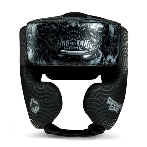 Kask bokserski Ground Game Samurai Shadow czarny ochrona policzków i czoła