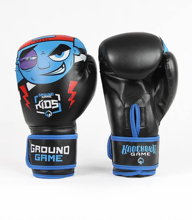 Dziecięce rękawice bokserskie Ground Game Prodigy niebiesko czarne widok z przodu