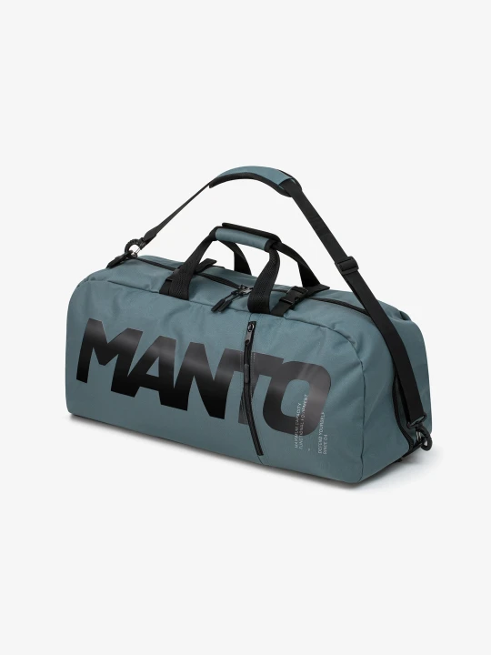 Pojemna szara torba treningowa MANTO LOGOTYPE widok z boku z uchwytami do rąk