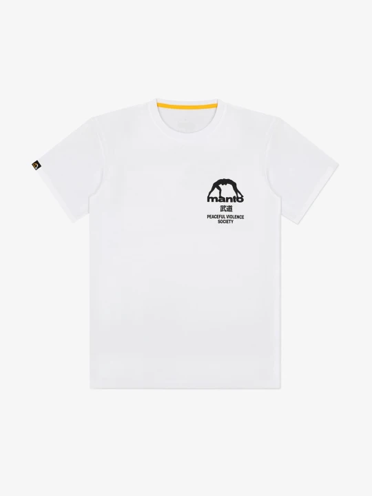 Przód białej koszulki MANTO T-shirt SOCIETY z logo na piersi