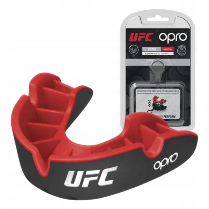 OPRO Ochraniacz na zęby UFC Silver Gen2 czarno-czerwony w oryginalnym opakowaniu – przód