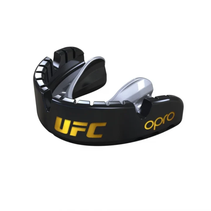 Czarno-złoty ochraniacz na zęby OPRO UFC Gold Gen2 Braces profil boczny z logo UFC