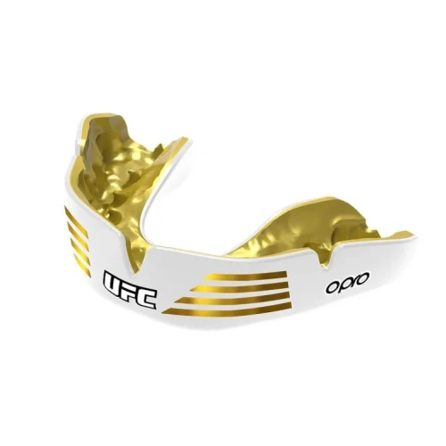 OPRO ochraniacz na zęby Gold UFC czarno-złoty – widok na wewnętrzne płetwy anatomiczne
