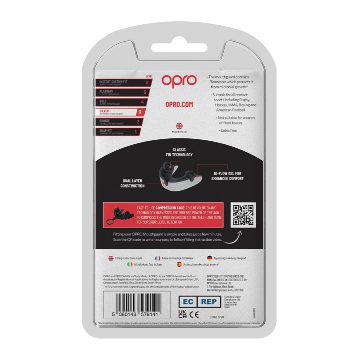 Opakowanie tył ochraniacz na zęby Opro Silver GEN5 Biały instrukcja