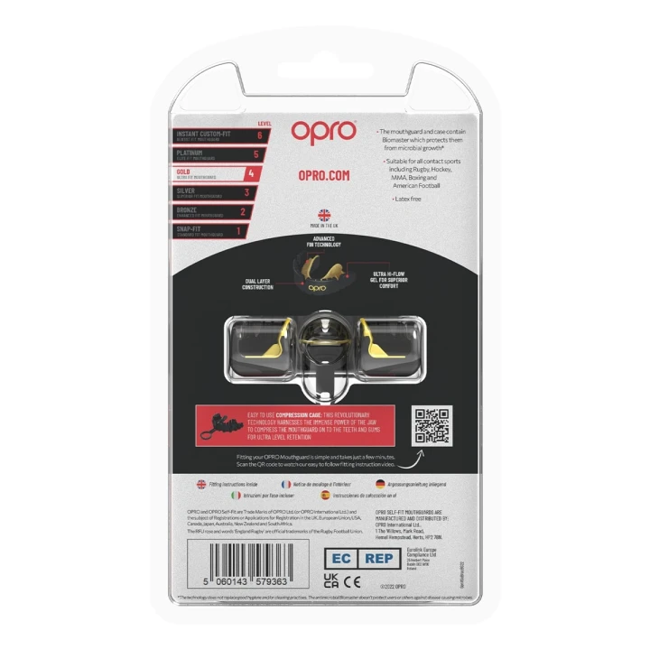 OPRO Gold Braces ochraniacz na zęby do aparatu tył opakowania z instrukcją