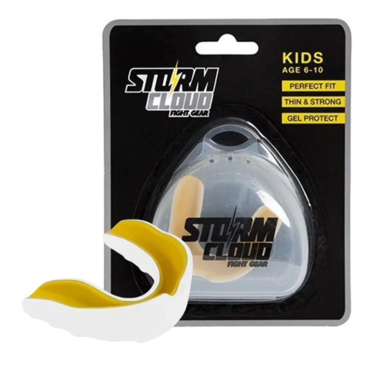 Dwuwarstwowy ochraniacz szczęki dla dzieci StormCloud Pro czarno-żółty w etui ochronnym