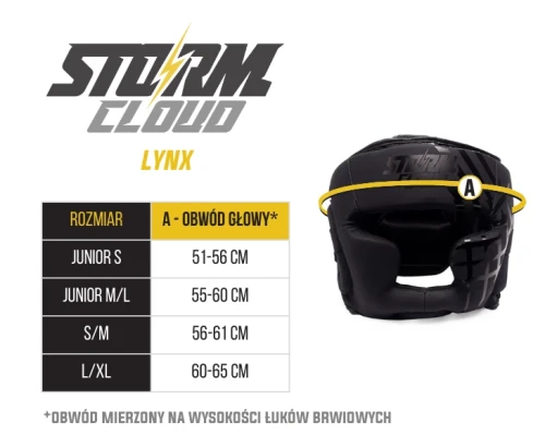 Tabela rozmiarów kasku bokserskiego StormCloud Lynx