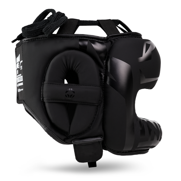 Kask bokserski sparingowy z szyną osłaniającą nos Ground Game Stripe profil boczny